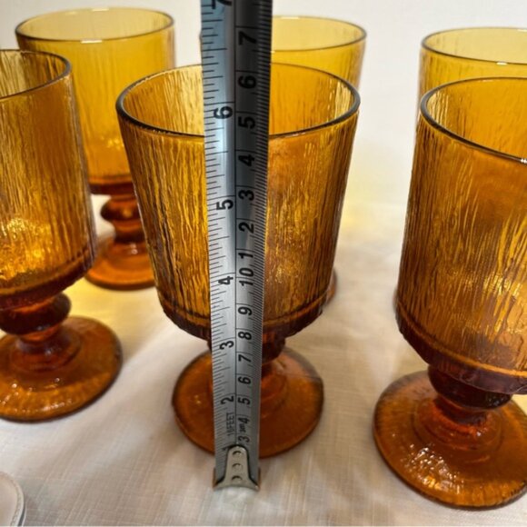 Ravenhead Siesta Amber Textured Goblets Wine Glass 1970s 8 larger5 small - Picture 7 of 12